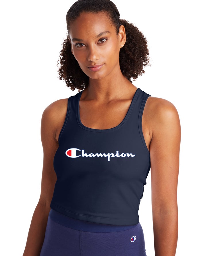 Camiseta Sin Manga Champion Mujer - Authentic Crop Script Logo ( Azul Marino ) 5984173-PI